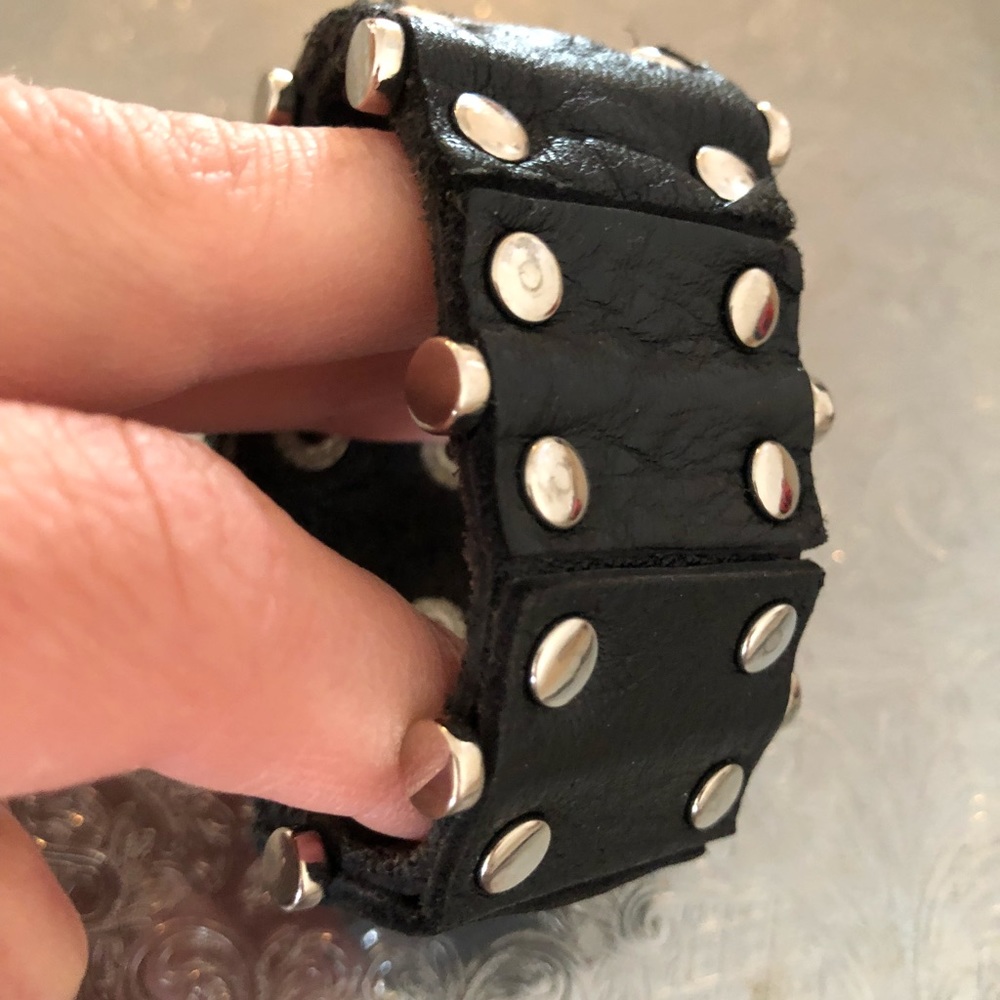 Black leather cuff bracelet with studs